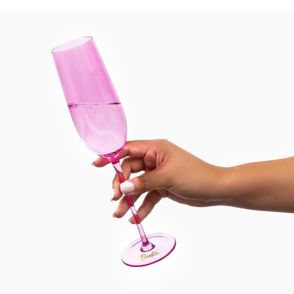 NIB Dragon Glassware x Barbie Champagne Flutes, Pink and Magenta Set of 2 - Picture 5 of 9
